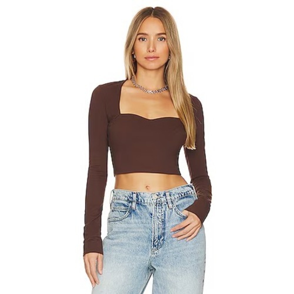 Lovers and Friends Braxton Top Coffee Brown Long Sleeve Crop Size Small NWT